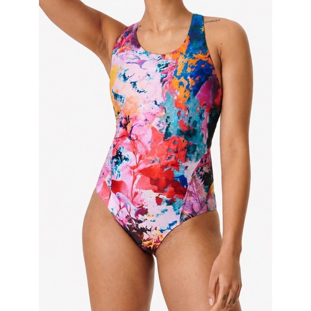 Sweaty Betty Springboard Coral Swimsuit One Piece Open Back Size Large